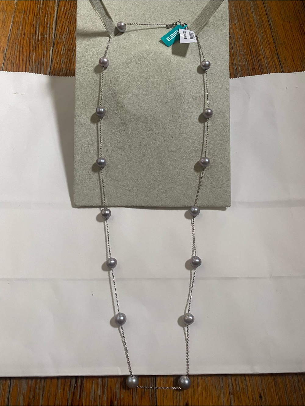 EFFY Silver Chain Necklace with Gray Pearls